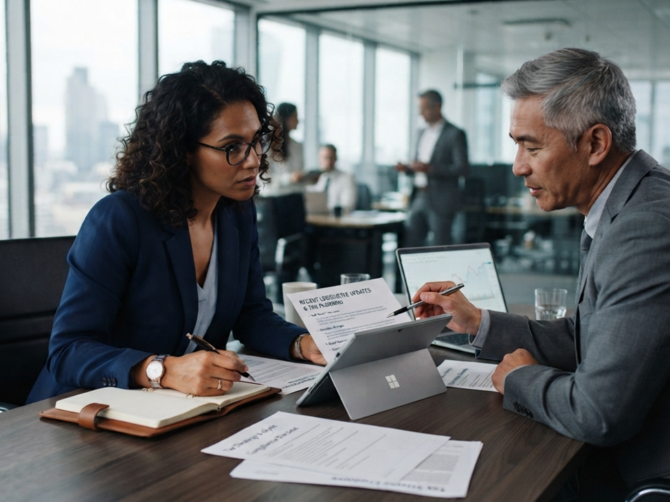 Tax professional discussing tax planning with clients